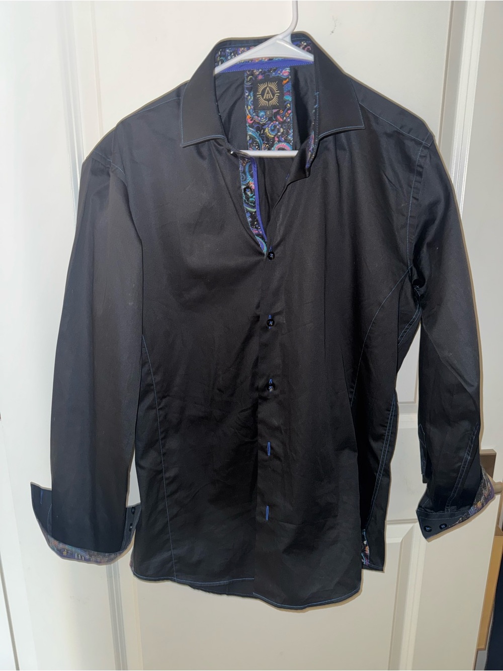 Men's Black Dress Shirt with Paisley Trim